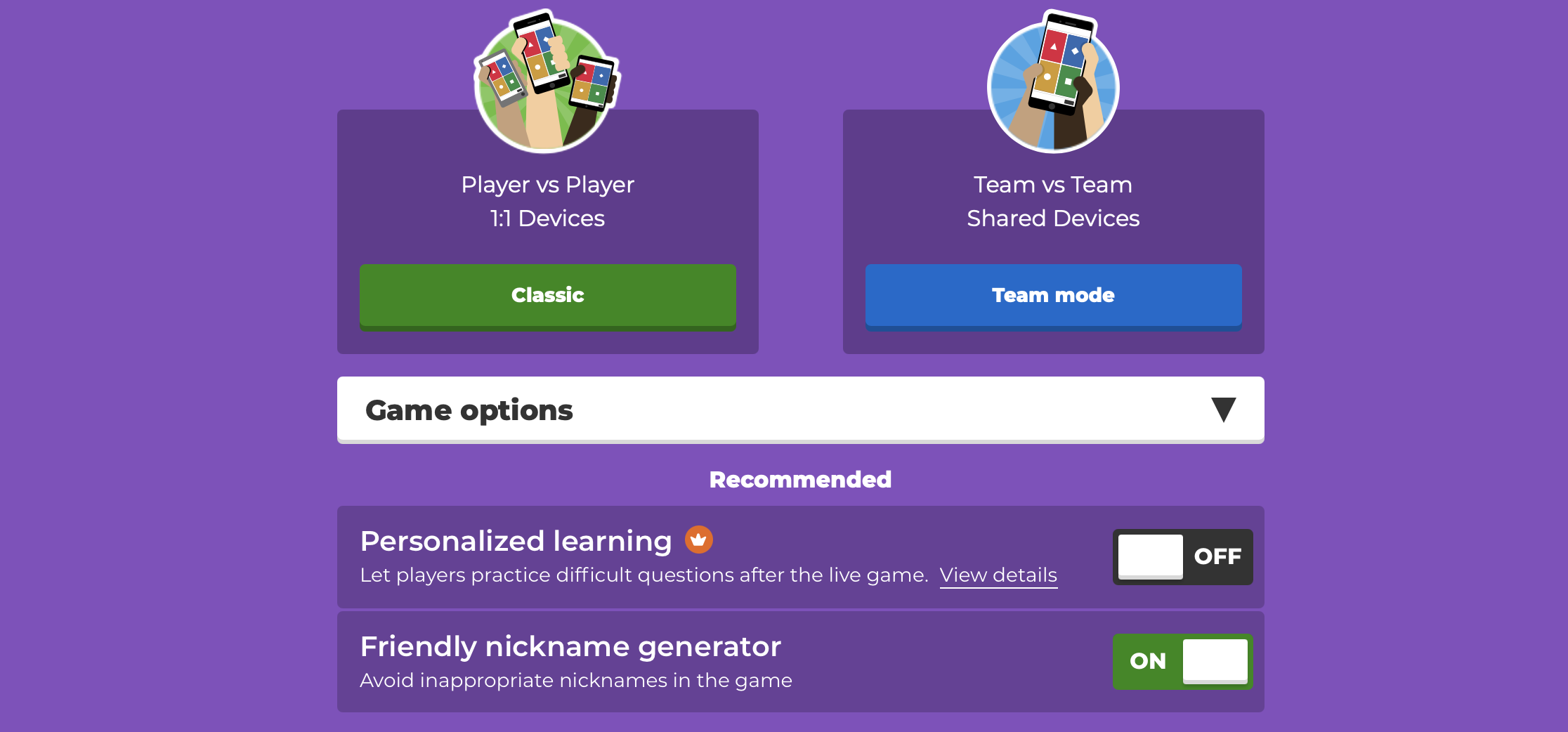if you're teaching theater online you can choose these options for a Kahoot game